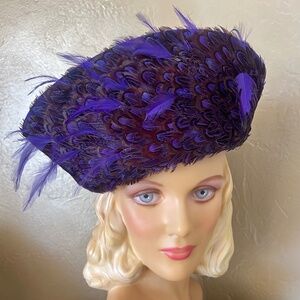 COLLECTIBLE  JACK MCCONNEL PURPLE FELT/FEATHERS WIDE BRIM HAT